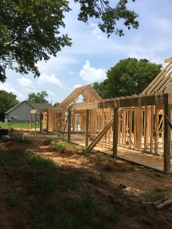 Wall framing for a new cottage on a dirt pad