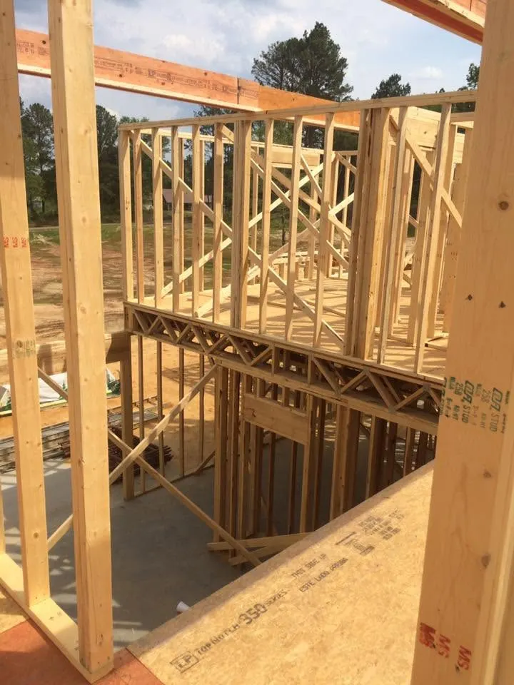 Interior wall framing and floor system of a new house